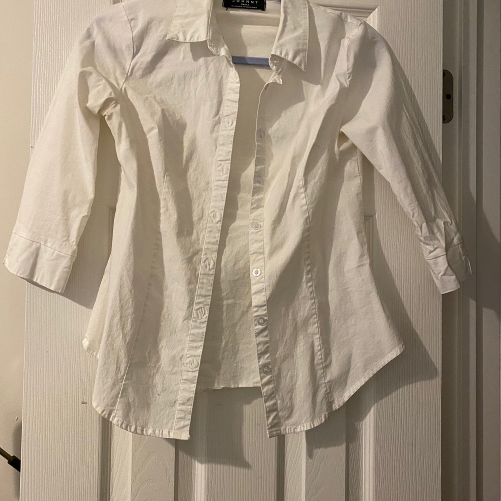 3/4 length sleeve white button down